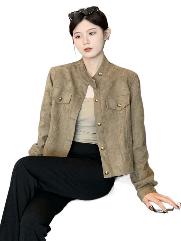 仿麓皮夹克衫女复古立领短款秋季新款韩版修身显瘦气质休闲外套潮|undefined