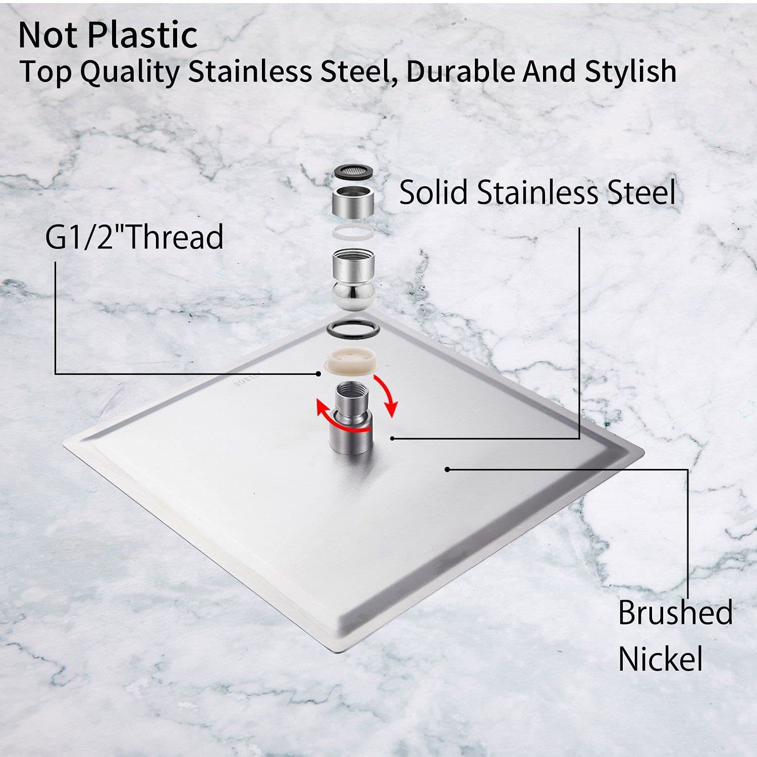 304 stainless steel top shower head, brushed square shower head, 8-inch and 10-inch metal pressurized large shower head undefined
