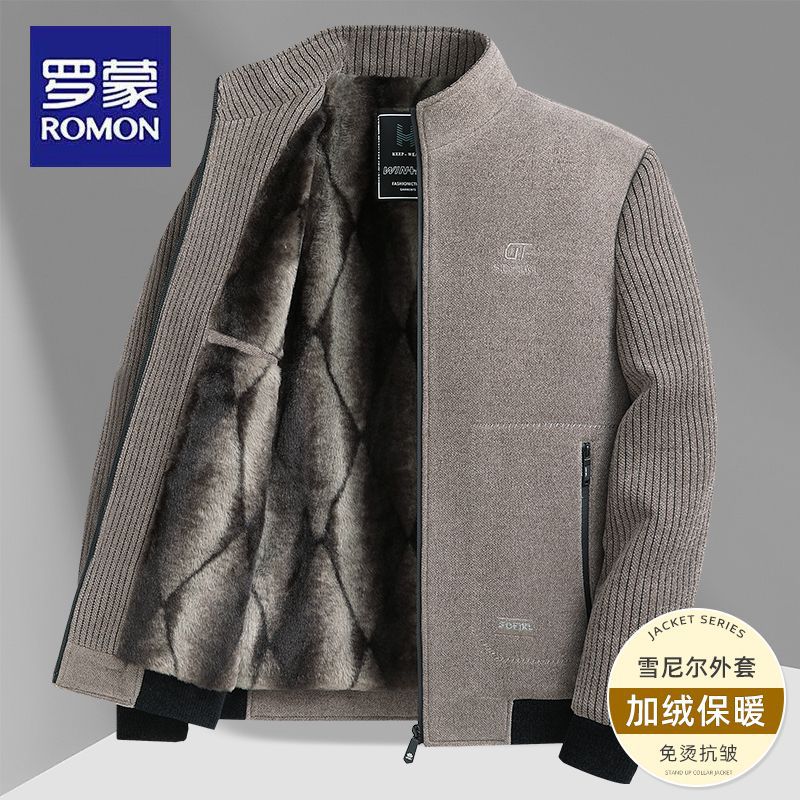 Romon Dad's Winter Plush Chenille Jacket Thickened Jacket Men's Stand Collar Casual Men's Warm Top