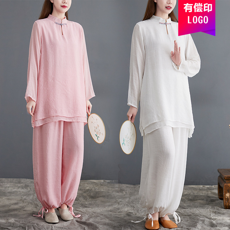 Women's Buddhist Clothing Zen Style Chinese Style Cotton and Linen Zen Clothing Yoga Healing Clothing Meditation Clothing Set