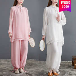 居士服女佛系衣服禅意女装中国风棉麻禅服瑜伽疗愈服冥想服套装太