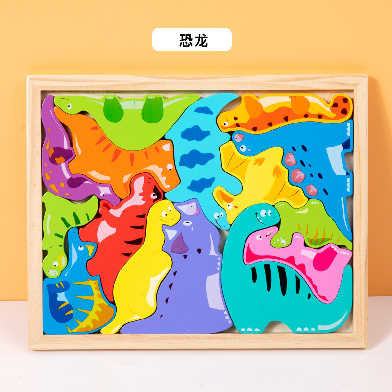 Venta al por mayor de los niños animal fruta tema creativo rompecabezas tridimensional bloques de construcción jardín de infantes iluminación educación temprana juguetes rompecabezas