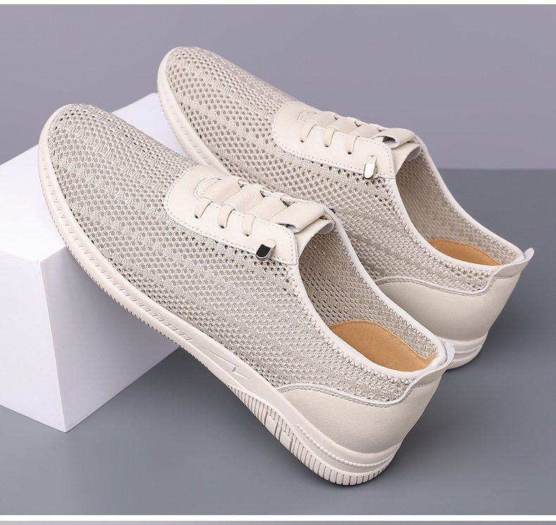 Giày sandal nam lưới thoáng khí đế mềm chống trượt kiểu lỗ, đế bằng — Màu be, màu đen chi tiết 16