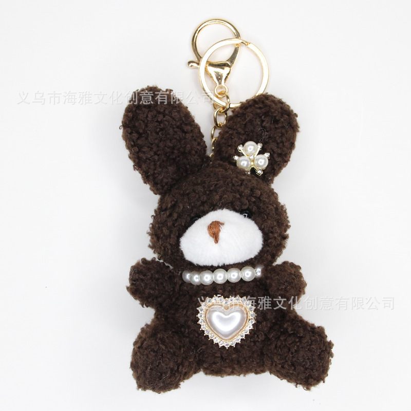 Japonés y coreano lindo conejo de dibujos animados perla amor aleación colgante teléfono móvil bolsa llavero colgante coche colgante