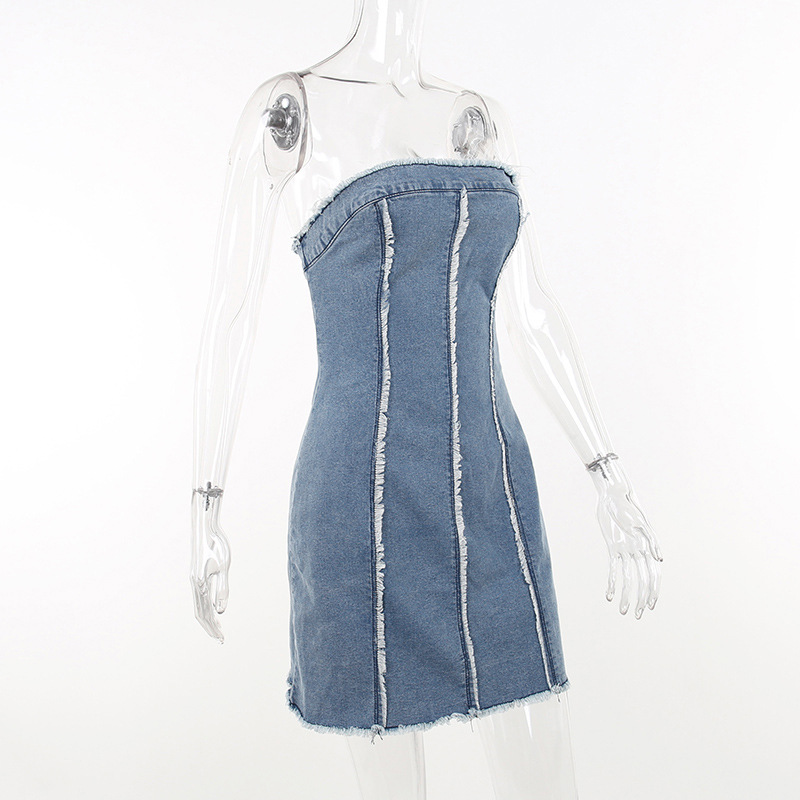 Women's Denim Dress Sexy Strapless Backless Sleeveless Solid Color Short Mini Dress Nightclub display picture 7