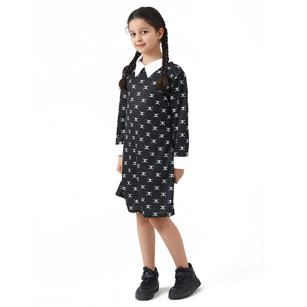 Adams Family Cosplay costumes Wednesday Adams floral print dress cosplay school uniform