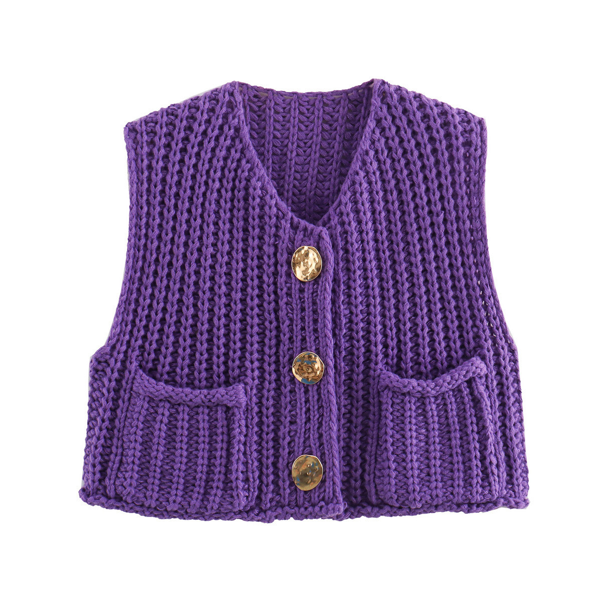 Venta rápida explosión de otoño y invierno 2024 nueva ropa de mujer bolsillo de estilo europeo y americano sin mangas chaleco de punto corto cardigans chaleco