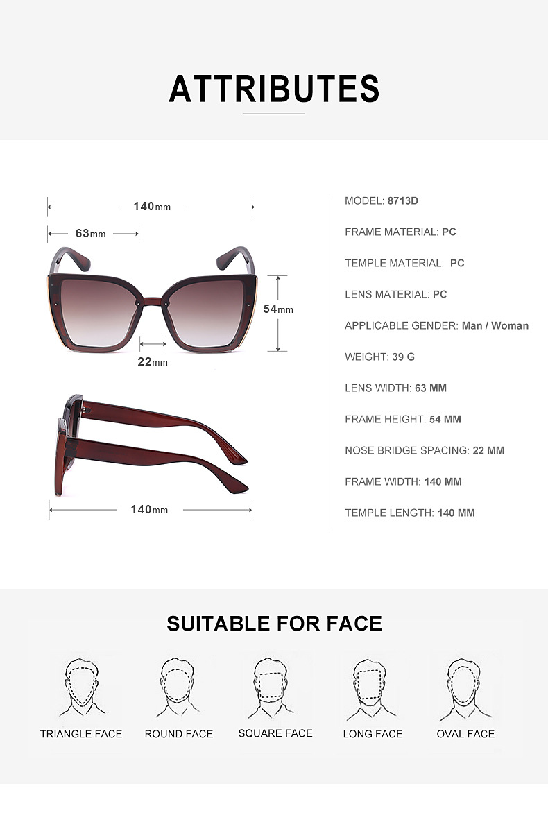 65g Weight Travel Occasion Women'S Gender Fashion, Simple Style Style Grey, Purple, Blue Color Fashion Simple Style Women's Sunglasses 8
