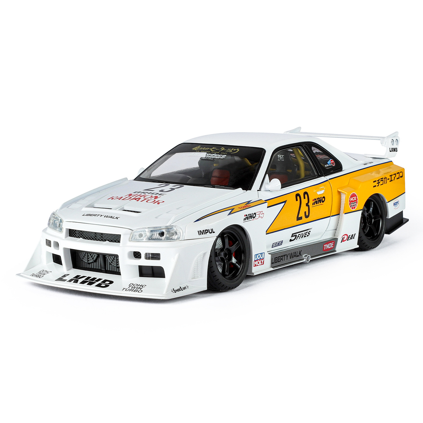 Modelo de coche Skyline GTR a escala 1:18, modificado para pista, de perfil bajo, realista, con neumáticos desmontables, juguete de coche para ensamblar.