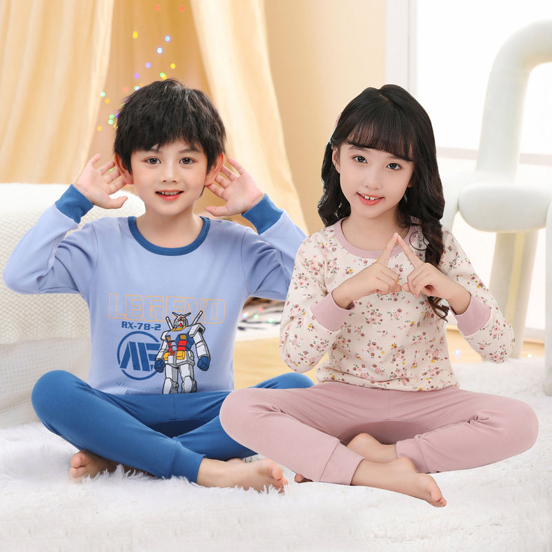 Boys' autumn clothes long pants children's underwear suit girls' cotton spring and autumn cotton medium and big children girls' pajamas cotton sweater