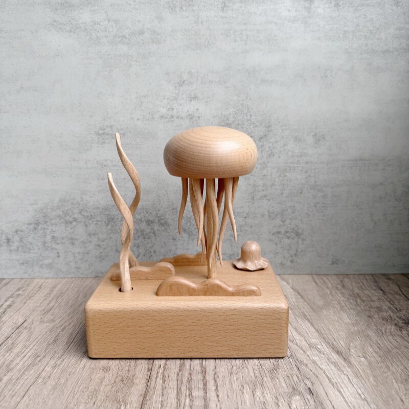 Wooden Mechanical Jellyfish Creative Ornaments Healing and Decompression Wooden Crafts Internet Celebrity All Solid Wood Jellyfish Gifts