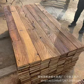老榆木风化板材实木民宿楼梯实木地板榆木护墙板装饰板榆木板条
