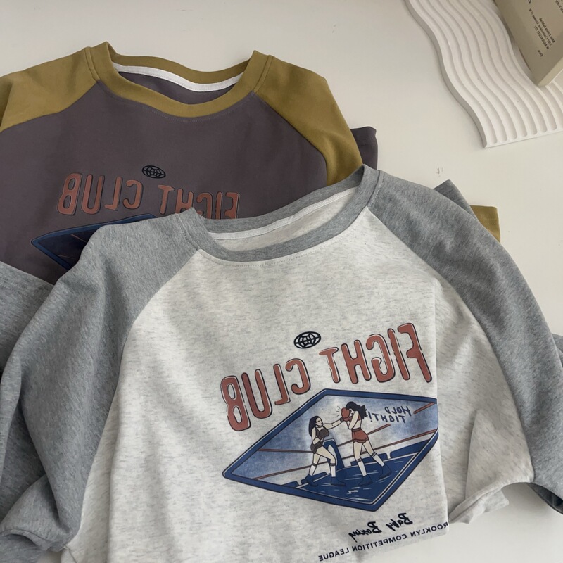 2024 Autumn and Winter New Korean Style Loose Slimming All-match Boxer Printed Raglan Sleeve Long Sleeve T-shirt Women's Base Shirt