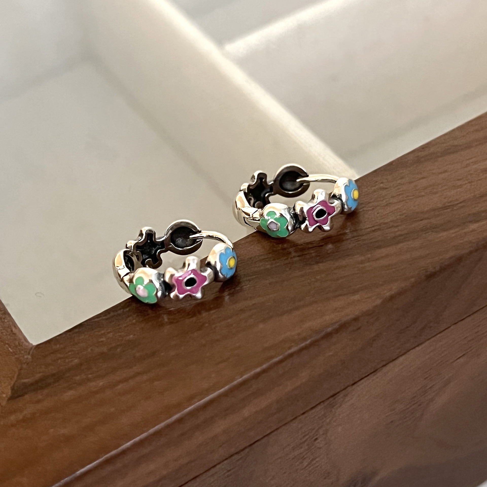 1 Piece Ig Style Star Flower Enamel Copper Earrings display picture 4