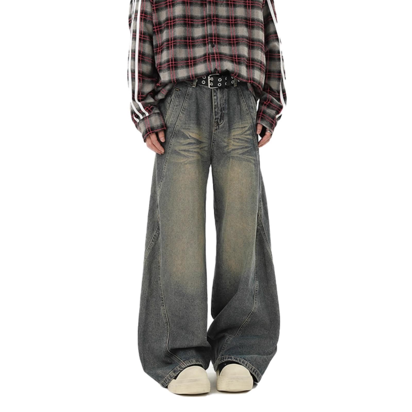 Primavera calles altas pantalones retro hacer viejos jeans hombre recto diseño vibe alta sensación fábrica directa