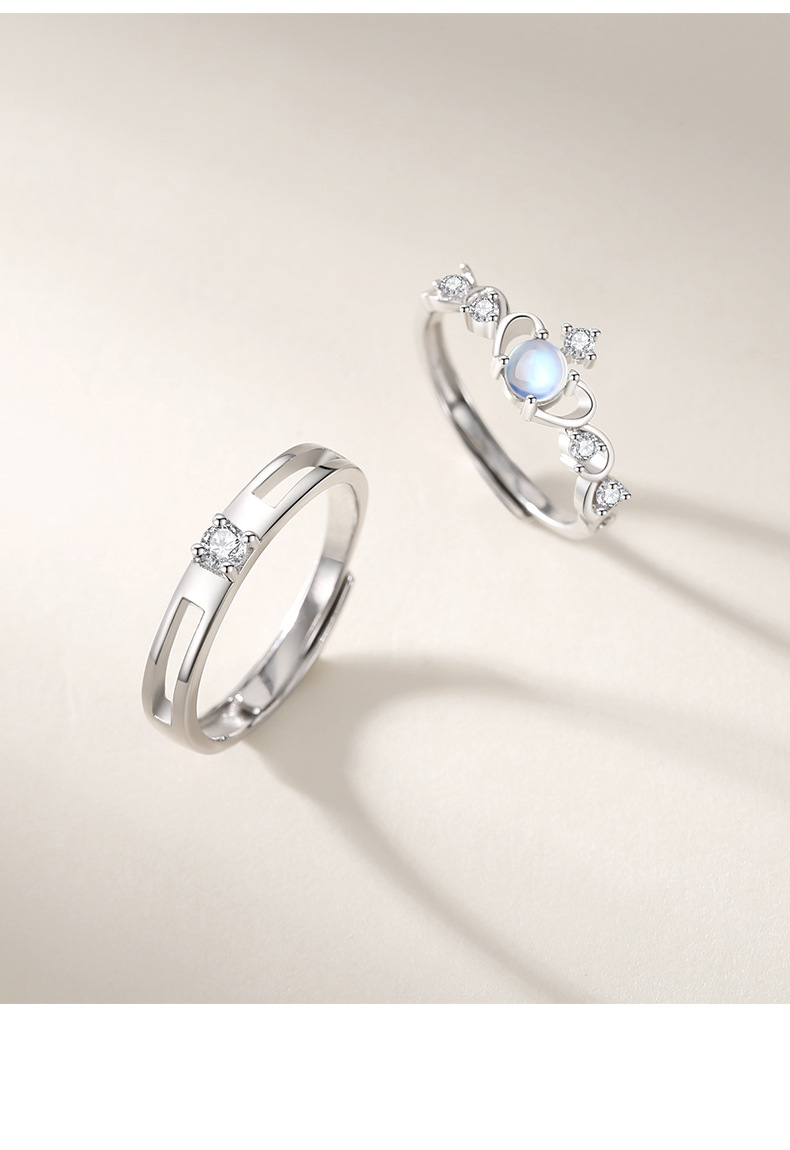 Adjustable Ring Size 1 Piece Quantity Date Occasion 925 Sterling Silver Material 925 Sterling Silver Moonstone Zircon Crown Open Ring