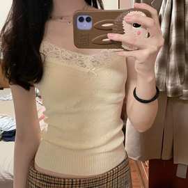 brandy同款性感蕾丝边吊带bm风蝴蝶结背心内搭抹胸修身针织上衣潮