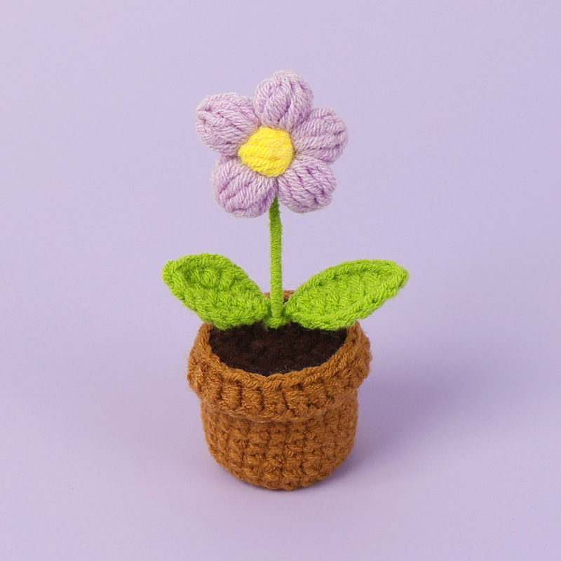 完成品クロスボーダー手作りウールかぎ針編み忘れなしひまわり模擬花鉢植えクリエイティブデスクトップ装飾品車の装飾造花|undefined