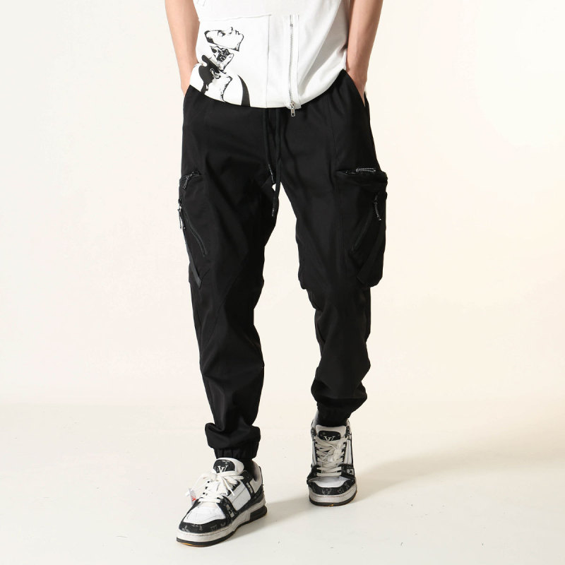 Spring Street Hip-Hop Men's Workwear Pants European and American High Street Zipper Pocket Heavy-weight Foot-tied Vibe Harem Pants Foot-tied Pants