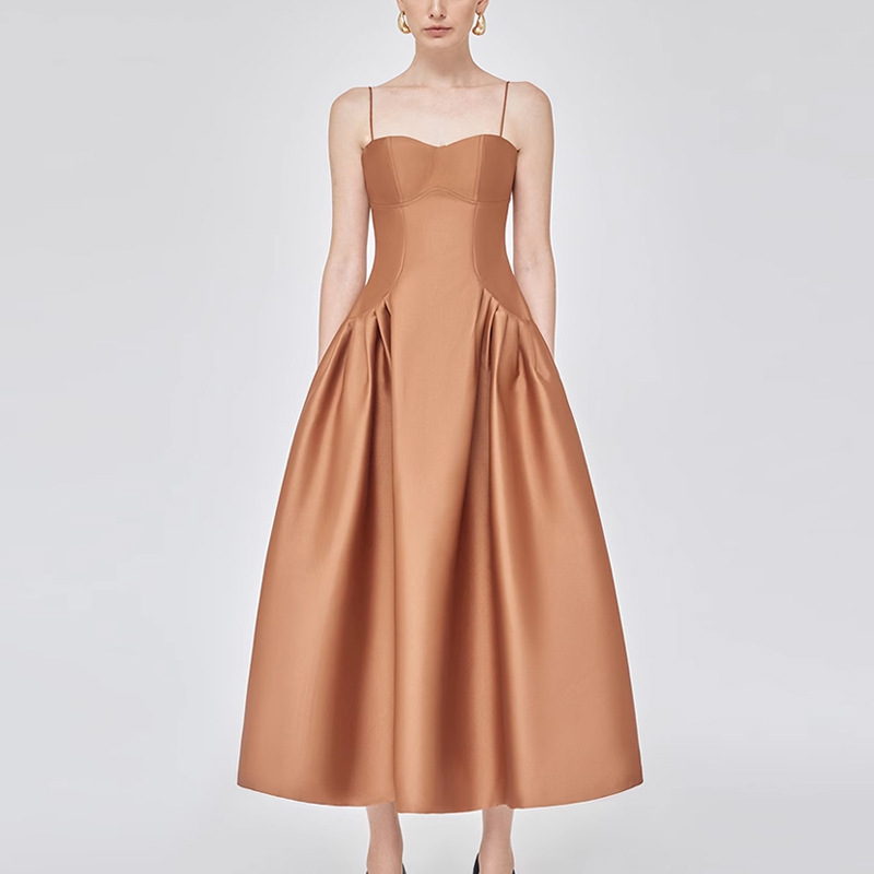 2025 Spring New French Style Satin Sling dress Women's Waist Long Party Dinner Birthday Dress