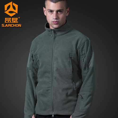 Angken Spring and Autumn Outdoor Fleece Jacket Men's Warm Thick Double-sided Polar Fleece Cardigan Jacket Liner Tactical Jacket