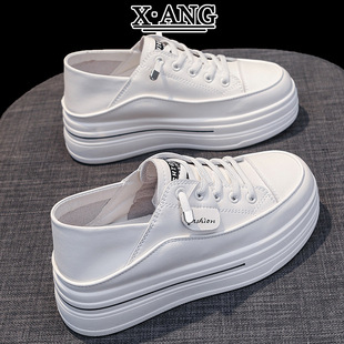 Genuine leather inner height-increasing white shoes for women 2025 spring and summer new thick-soled sneakers casual sports shoes two-wear single shoes