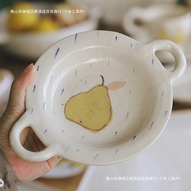 Cute and Fresh Designer-Style Tableware Plates, Oval Salad Dishes, Hand-Painted Dessert Plates, High-Aesthetic Fruit Plates by Tengjiaze