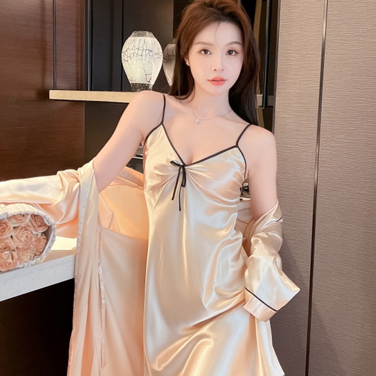Sexy pajamas women's summer ice silk thin strap nightdress two-piece nightgown silk 2024 new spring and autumn