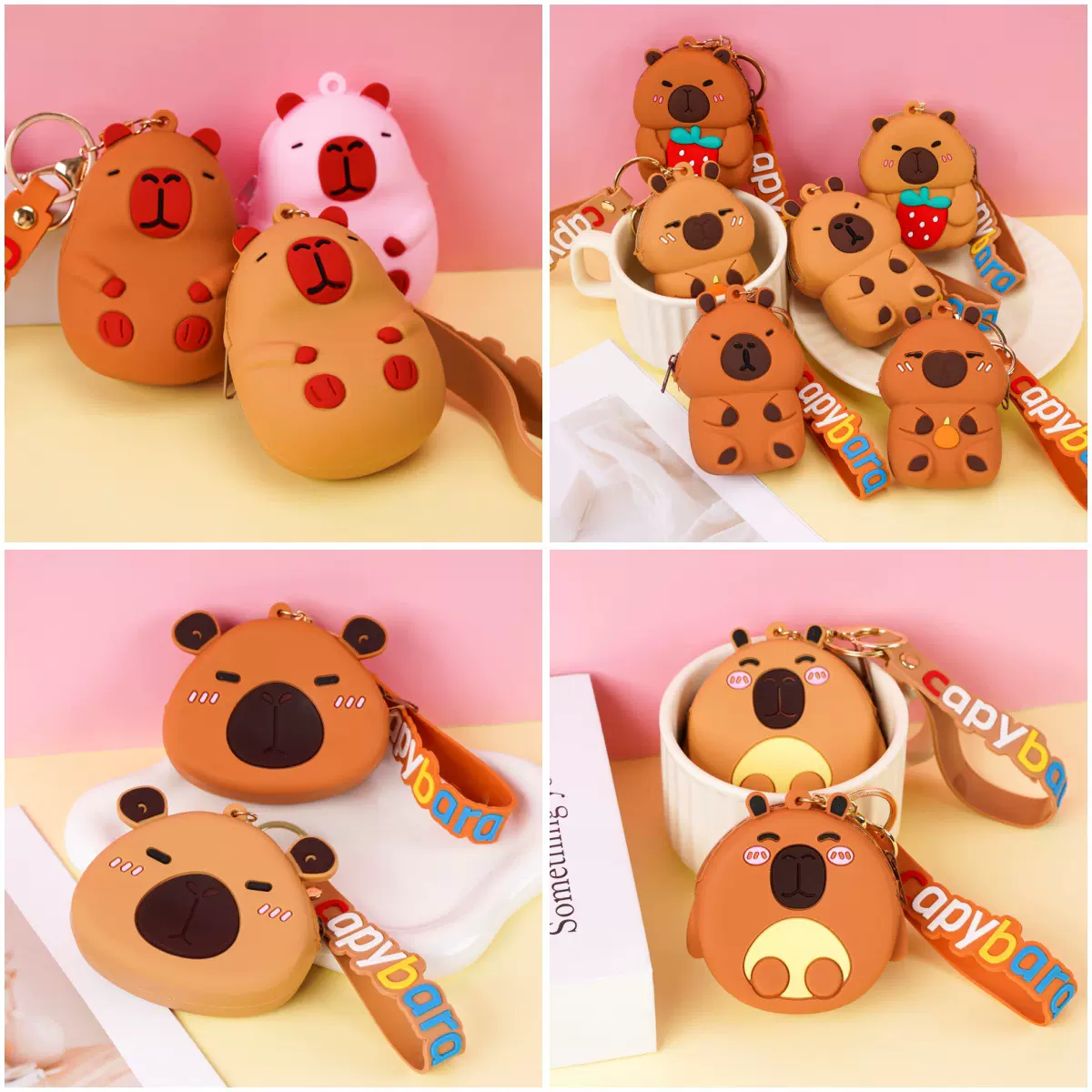 跨境网红爆款卡皮巴拉儿童硅胶包卡通水豚零钱包可爱跨包厂家直发