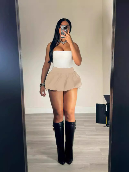 Small solid color elastic pleated skirt