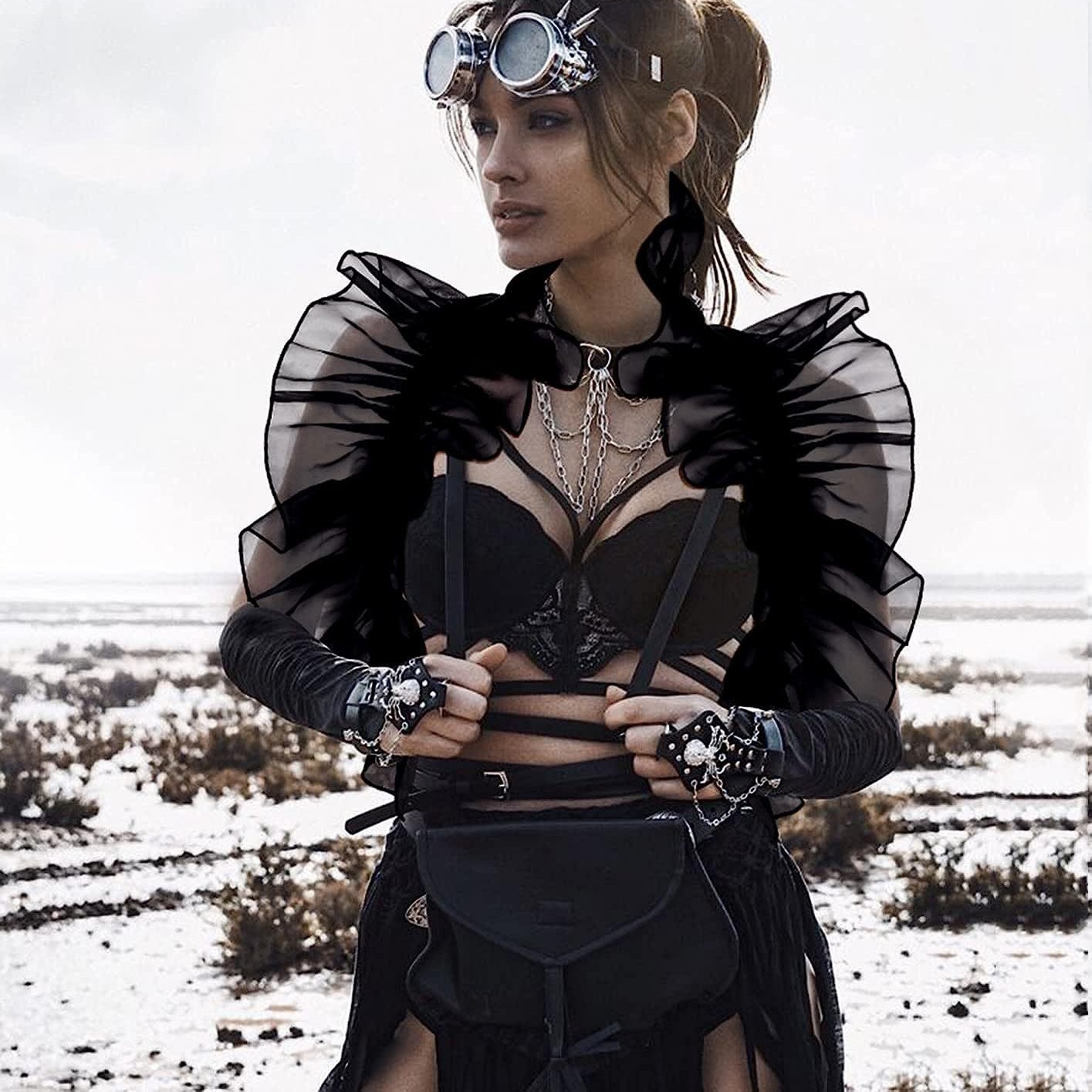 Transfronterizo para punk negro chal capa rendimiento danza bola chaleco falso cuello para hombres y mujeres