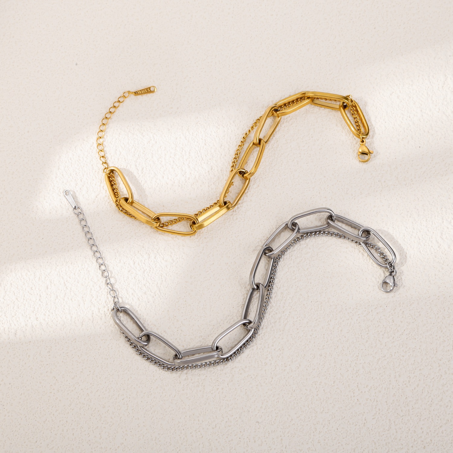 304 Stainless Steel Material Geometric Pattern Real Gold Plated Geometric 316 Stainless Steel Streetwear Waterproof Non Tarnish 316 Stainless Steel Chain Bracelet
