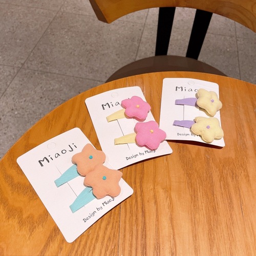 Korean-style fabric small flower hair clip for children, dopamine-colored sweet hair clip for girls, forehead clip that doesn't damage hair, BB hair clip