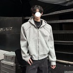 小众金属拉链解构连帽卫衣男秋冬款美式痞帅高级感垫肩夹克外套潮