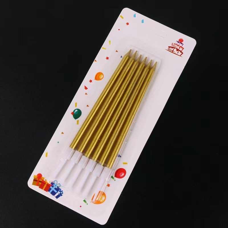 Pastel horneado velas chapadas en oro plateado texturas metálicas varilla larga retro lápiz fiesta de cumpleaños velas de color