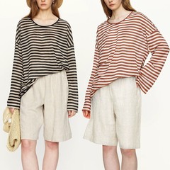 Momiluoshuang 日焼け止め通気性カジュアルストライプ長袖夏お腹カバー痩身 Tシャツトップ女性用
