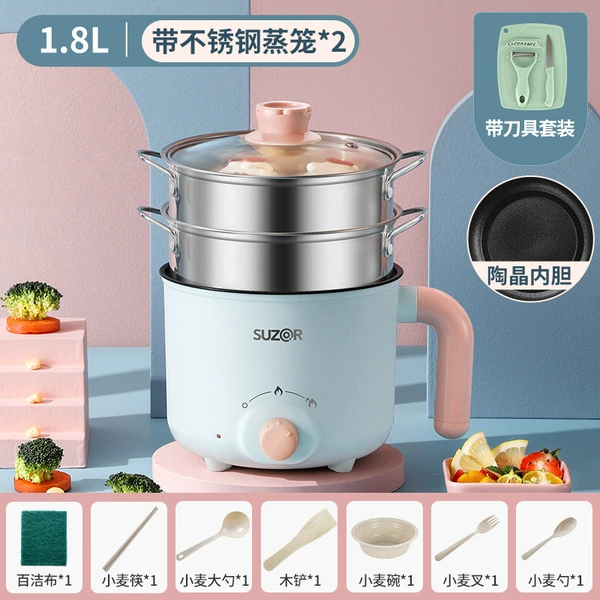 (Blue) No sticky pot+stainless steel double steamer+knife ⭐ can be fry [Gift 7 gifts]