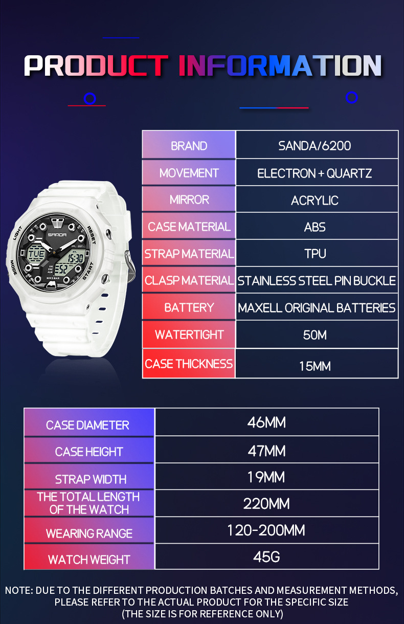 Sanda Sanda 6200 Orologio elettronico Esplosioni Sveglia multifunzionale Orologio impermeabile Orologio Cool Beginning Orologio per studenti delle scuole superiori_voghion.com