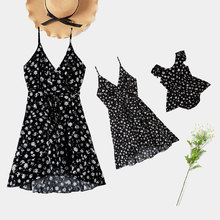 欧美亲子装母女碎花一片式吊带连衣裙跨境亚马逊eBay宝宝哈衣