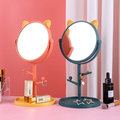 Cat ears desktop makeup mirror cartoon high-definition princess mirror dormitory desktop makeup mirror rotatable fashion beauty mirror
