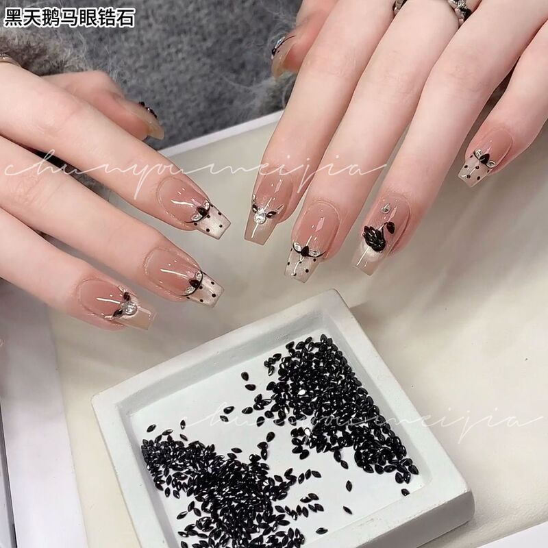 Black Swan Collage Mini Zircon Mineral Black Horse Eye Water Drop Black Zircon Nail Art Accessories Internet Popular Nail Art Rhinestones