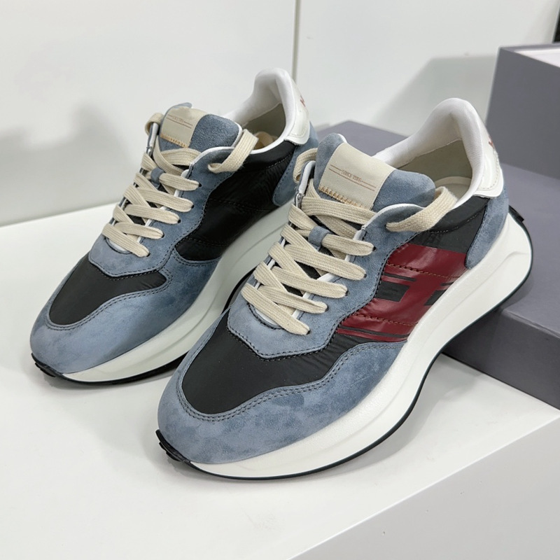 Hogan Yacht Shoes Cow Suede Color Matching Casual Sports Shoes Round Toe Lace-Up Thick-Soled Moral Training Shoes Heightening White Shoes for Women