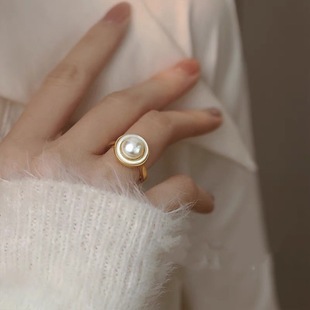 Round Natural Freshwater Pearl Ring High-level Design Sense Niche Light Luxury French Style Exquisite Foreign Style Personalized Open Ring