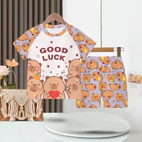 Новая летняя детская пижама мультяшная девушка шорты с коротким рукавом тонкий мальчик повседневный костюм для детей среднего возраста