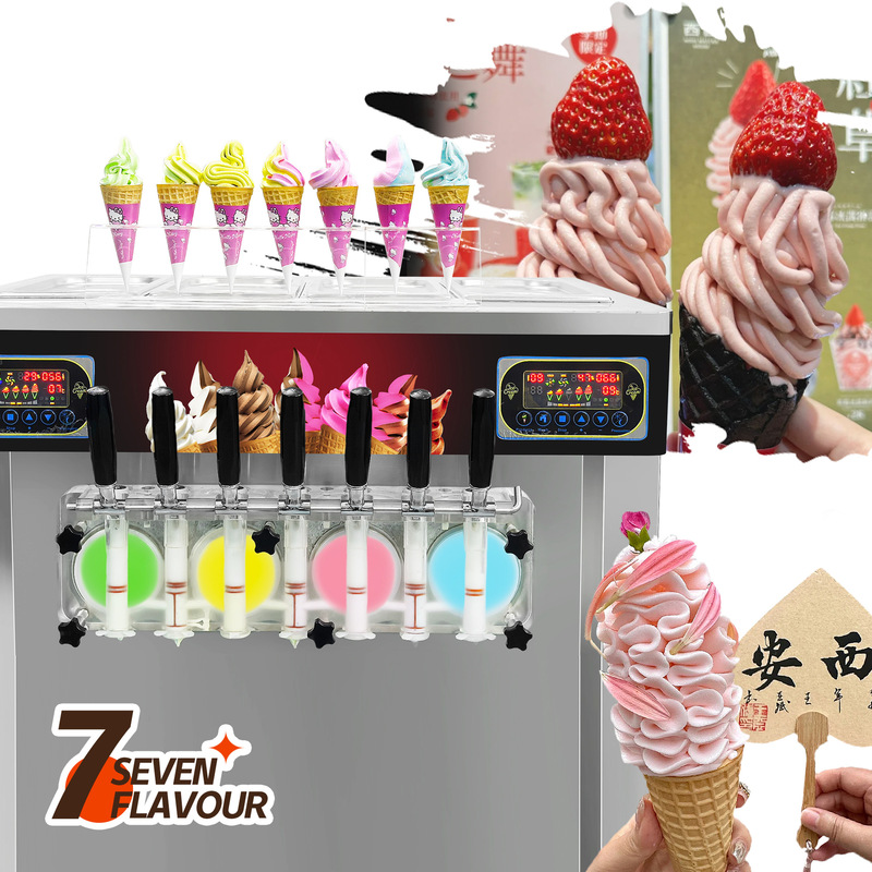 Free Shipping Seven-Color Ice Cream Machine, Fully Automatic Stall Burger Shop Vertical Soft Ice Cream Machine