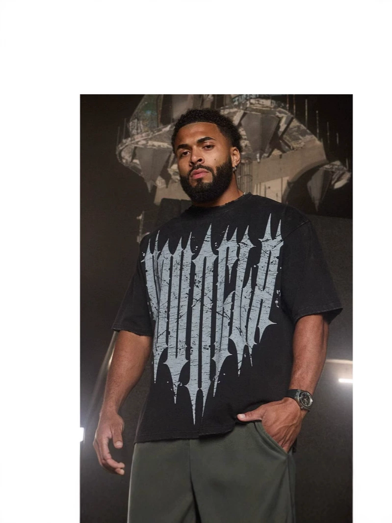 YOUNGLA Beauty Trend High Street Hip Hop Abstract Letter Print Small Marker Chest Pattern Round Neck Short Sleeve Simple T-shirt Summer