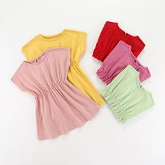 夏季新款女童連衣裙純棉短袖裙女寶全棉連袖蝙蝠寬鬆大擺裙亞馬遜