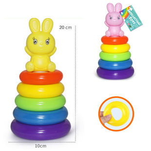 Children's little white rabbit five-layer Jenga Jenga Jenga rainbow ring ring parent-child interaction children early education toys wholesale