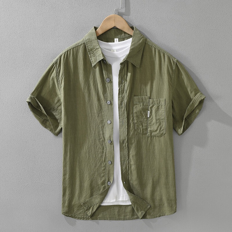 Cut-Out Pocket Design Short-Sleeve Shirt for Men, Summer Tencel Lyocell Breathable Casual Shirt, Stylish and High-End Feel Cut-Out Pocket Design Short-Sleeve Shirt for Men, Summer Tencel Lyocell Breathable Casual Shirt, Stylish and High-End Feel