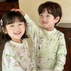 新しい中国風子供用純綿ホームウェアセット、長袖秋冬用保温下着、骨なし厚手タイプ